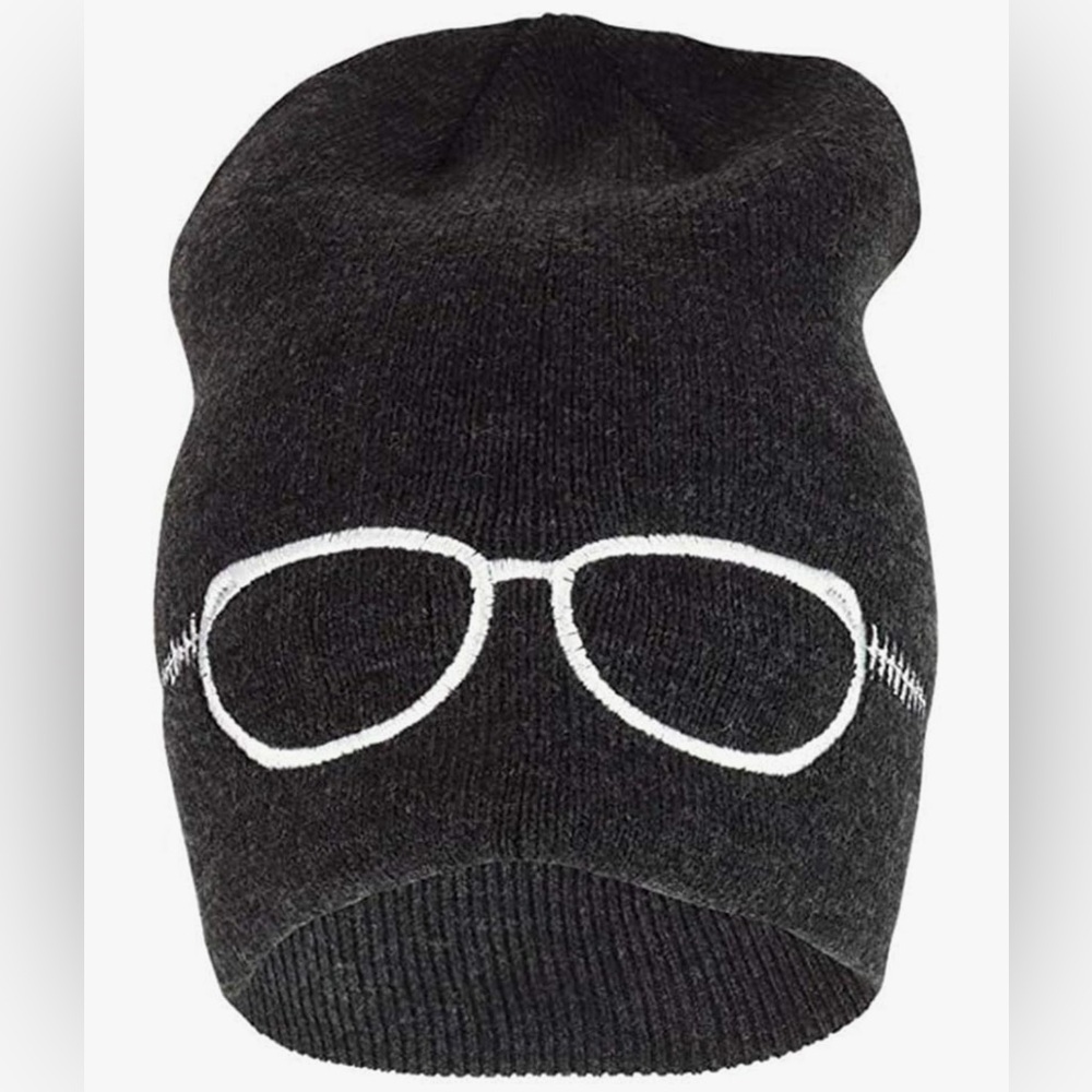 Dark Gray Beanie with White Glasses Design